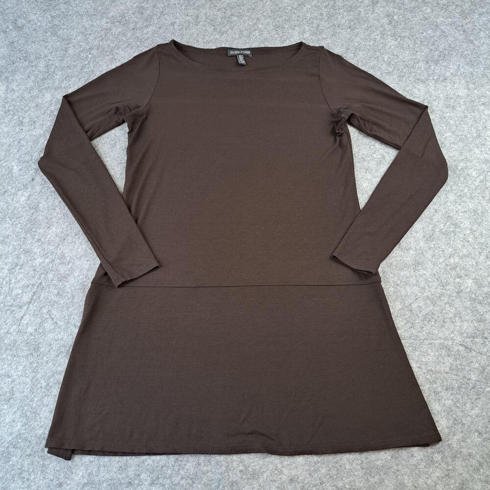 Eileen Fisher Shirt Womens XXS Brown Long Sleeve Stretch Sharkbite Hem Tunic